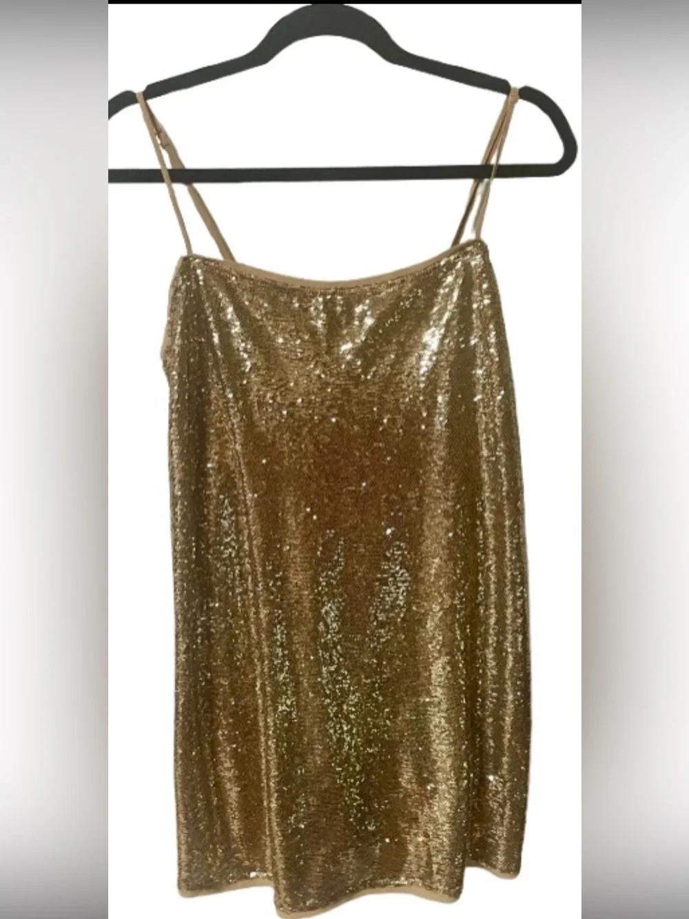 Free People Intimately Dress Medium Mini Sequin Party Cocktail Gold Straps - Picture 2 of 10